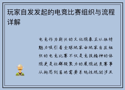 玩家自发发起的电竞比赛组织与流程详解