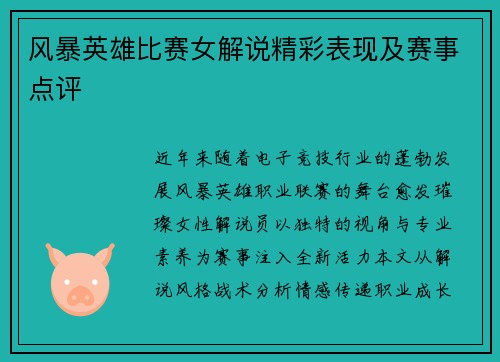 风暴英雄比赛女解说精彩表现及赛事点评