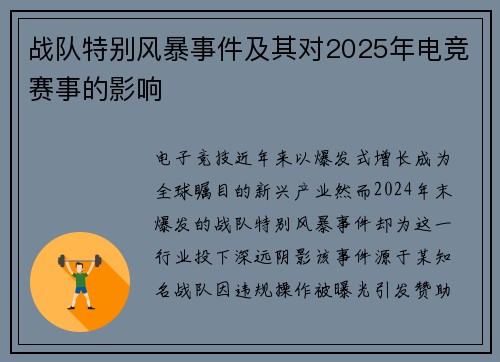 战队特别风暴事件及其对2025年电竞赛事的影响